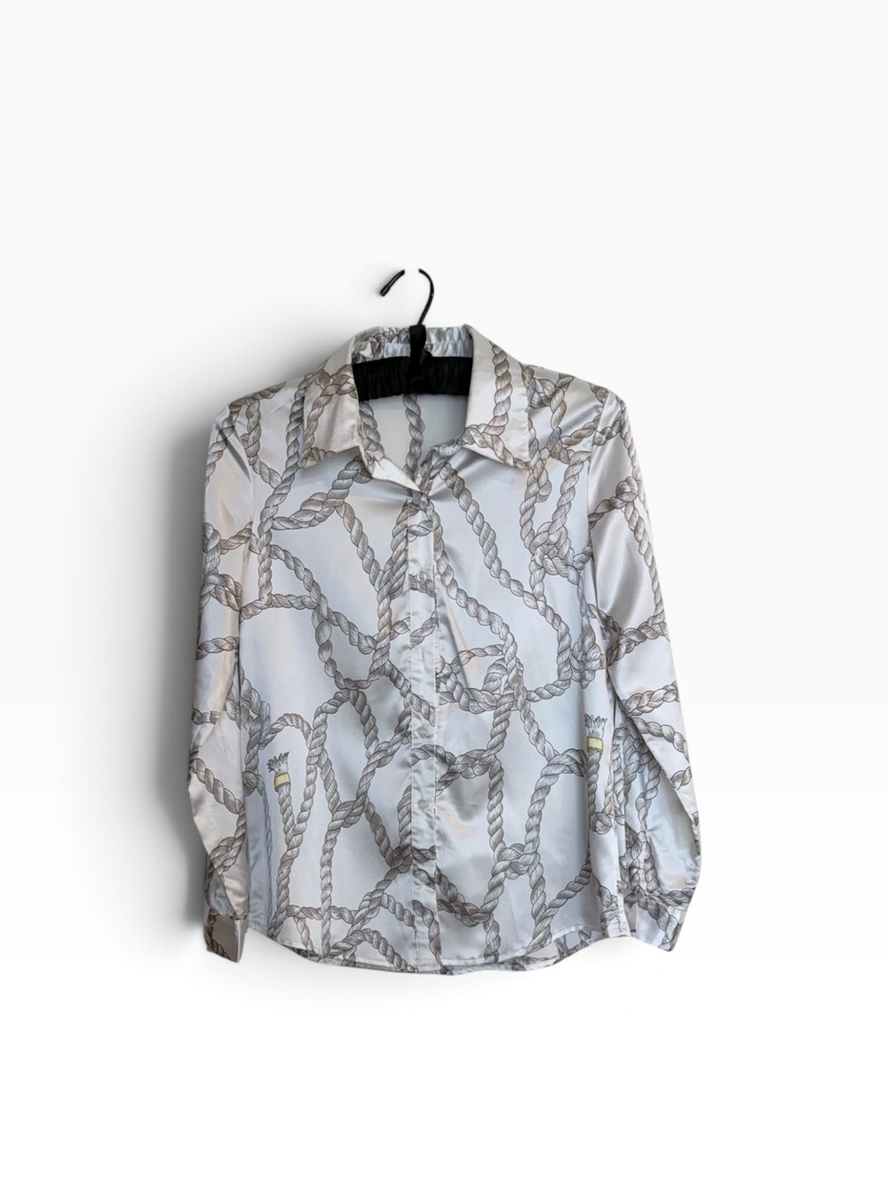 Mango White Rope-Print Button-Up Blouse - Picture 2 of 10